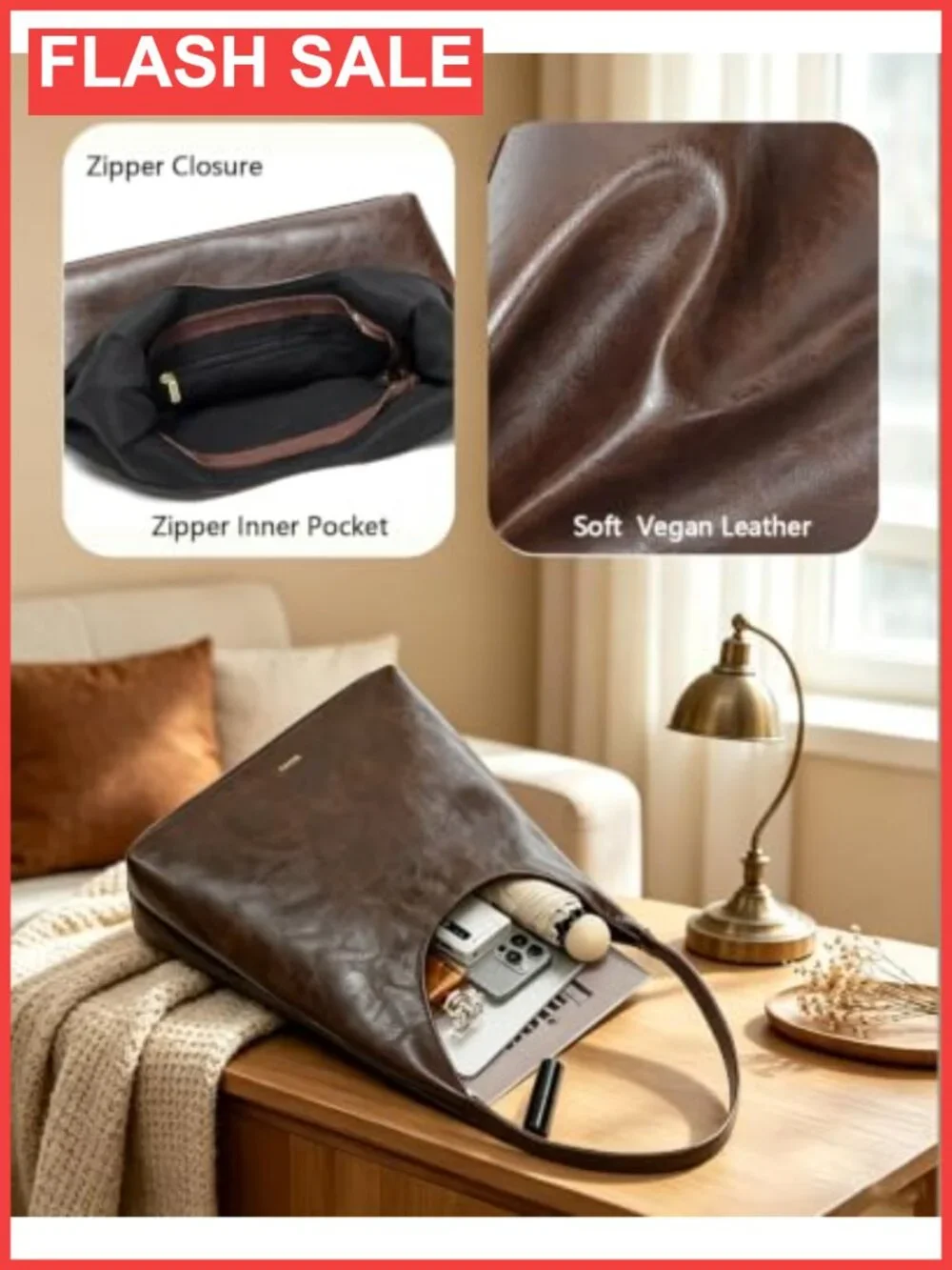 Vegan Leather Hobo Bag, Shoulder Tote, Slouchy Faux Leather Purse